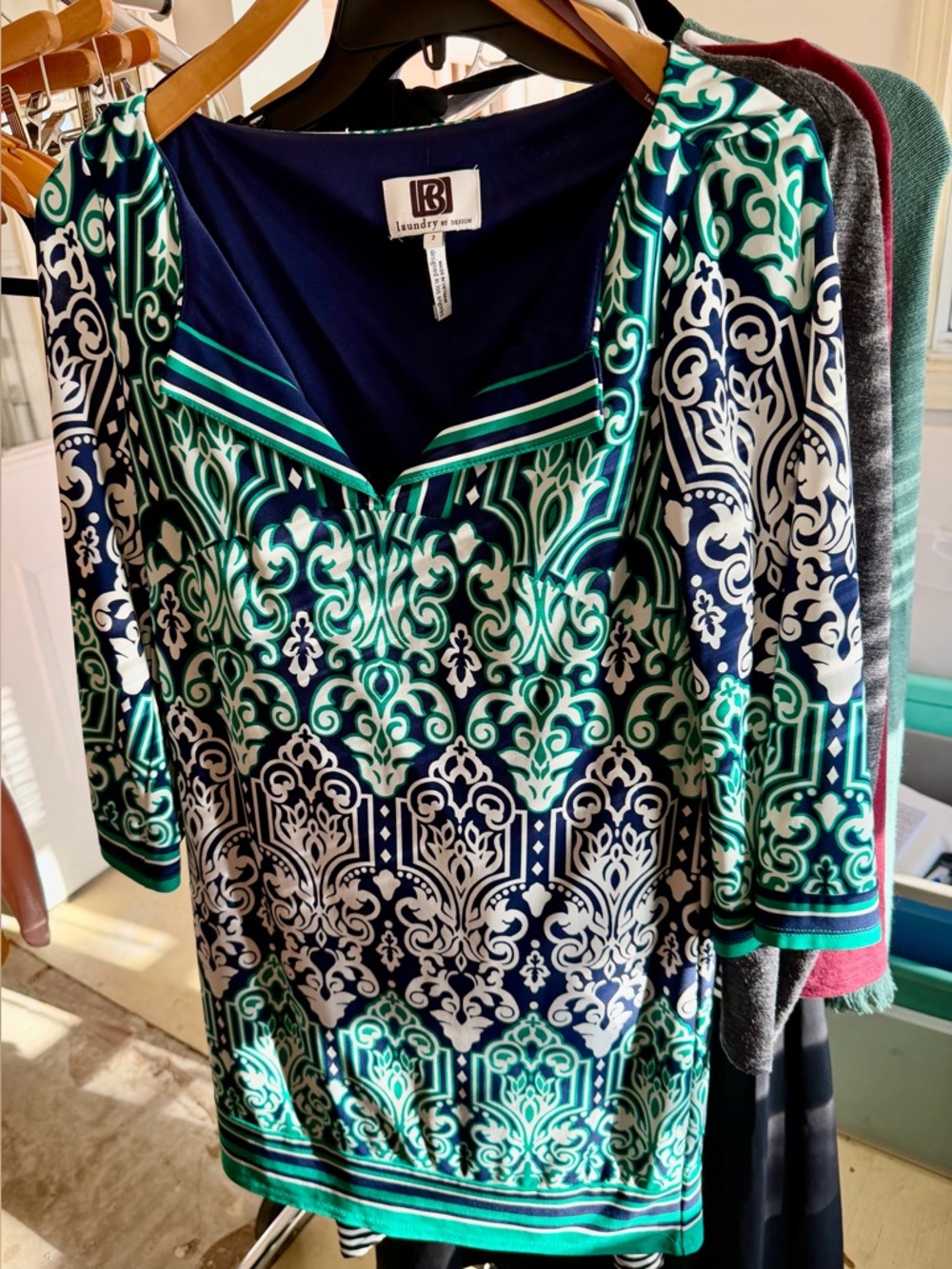 Laundry by Design Navy Tunic with Teal & White Stripe Accents Dress
